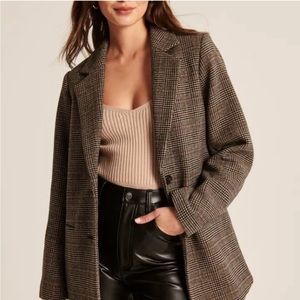 Abercrombie & Fitch Womens Wool Blend Blazer Coat Brown Plaid